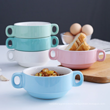 Haonai ceramic Round baking bowl with handle ceramic bowl small bakeware